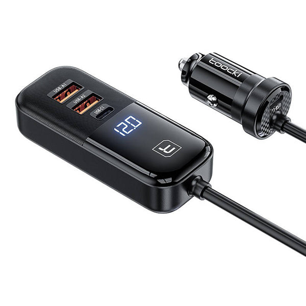 Incarcator Auto Toocki, Fast Charge 120W, Incarcare Rapida, Afisaj Digital LED, 2 x USB-A, 2 x USB-C