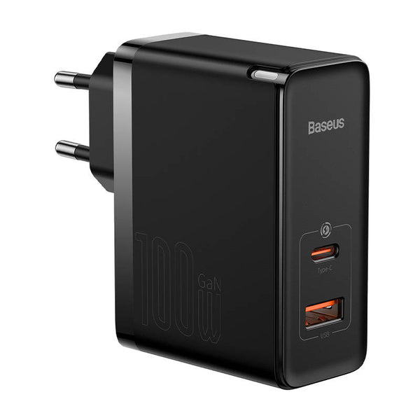 Încărcător de rețea Baseus GaN USB-C + USB, Fast Charge 100 W + Cablu 1 m, Negru