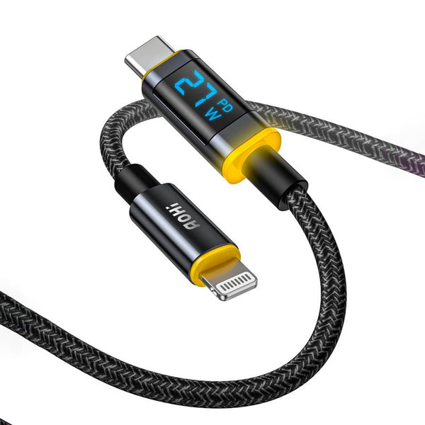 Cablu de incarcare si Date AOHi Magline Pro+ 30W Certificat MFi, Incarcare Rapida, Afisaj Digital LED, USB-C la Lightning