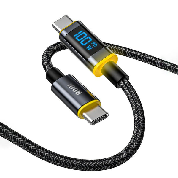 Cablu de incarcare si Date AOHi Magline+ 100W, Incarcare Rapida, Afisaj Digital LED, USB-C la USB-C