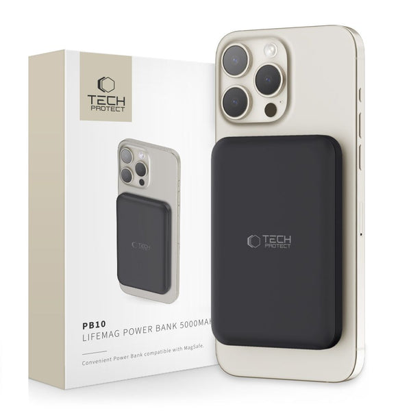 Powerbank Magnetic Wireless TECH-PROTECT LifeMag, Compatibila MagSafe, Putere 15W, Cablu USB-C Inclus, Negru