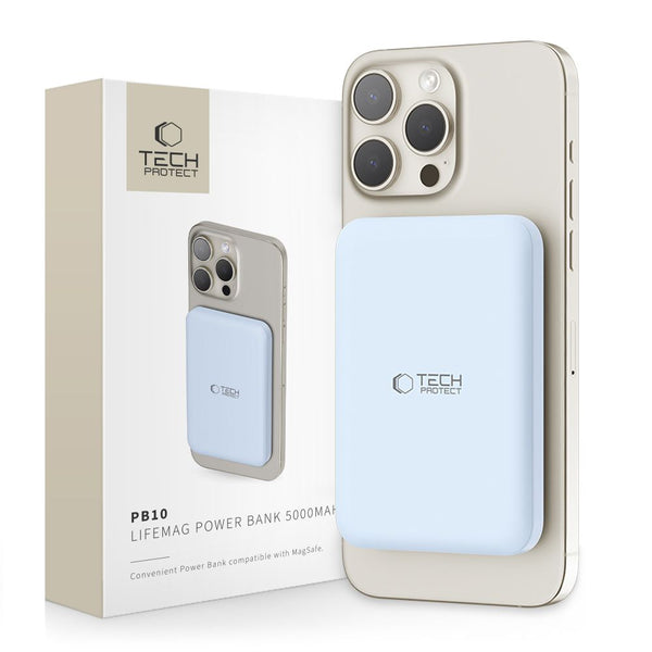 Powerbank Magnetic Wireless TECH-PROTECT LifeMag, Compatibila MagSafe, Putere 15W, Cablu USB-C Inclus, Albastru