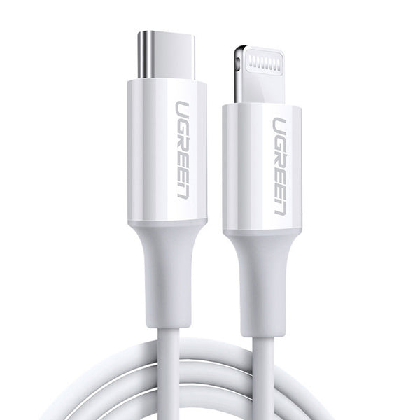 Cablu de Date Premium UGREEN Rubber Shell - USB-C la Lightning MFi, 3A, 2m - Alb