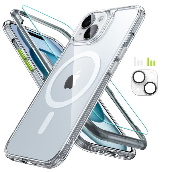 Set Husa, Folie Ecran si Rama Camera Foto pentru iPhone 15, ESR Classic Pro Halolock MagSafe, Transparent Clear