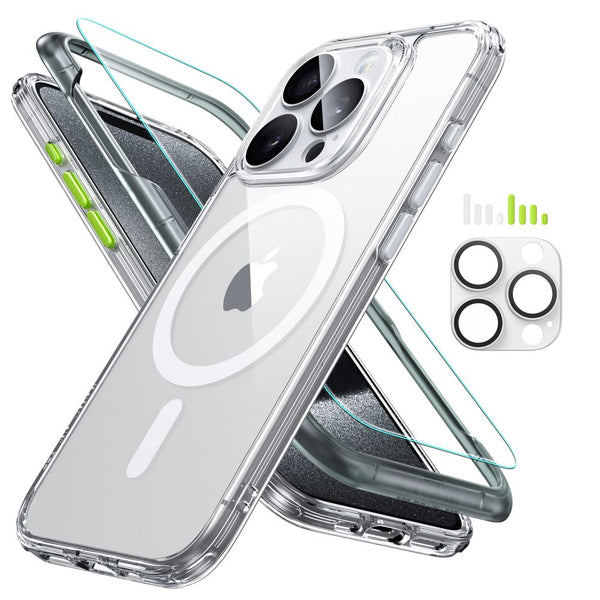 Set Husa, Folie Ecran si Rama Camera Foto pentru iPhone 15 Pro Max, ESR Classic Pro Halolock MagSafe, Transparent Clear
