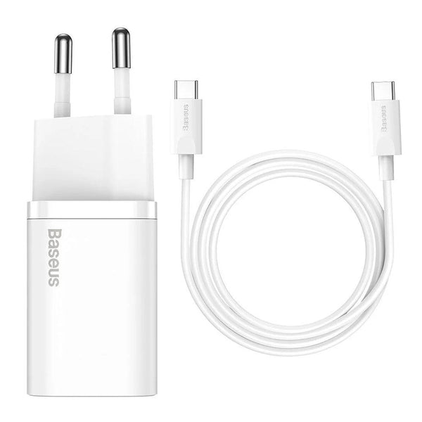 Incarcator de Retea BASEUS Super Si USB-C, PD25W, 3A cu cablu USB-C la USB-C, 1m - Alb