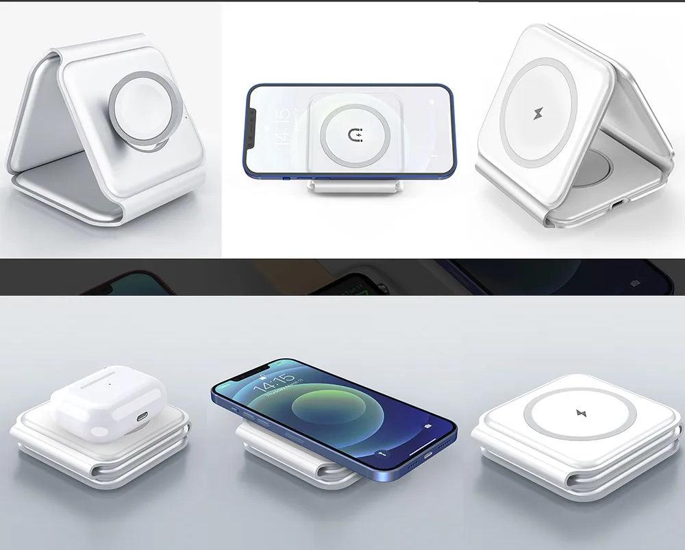 Incarcator Wireless 15W Pliabil 3 in 1 Compatibil Magsafe - iFan.RO