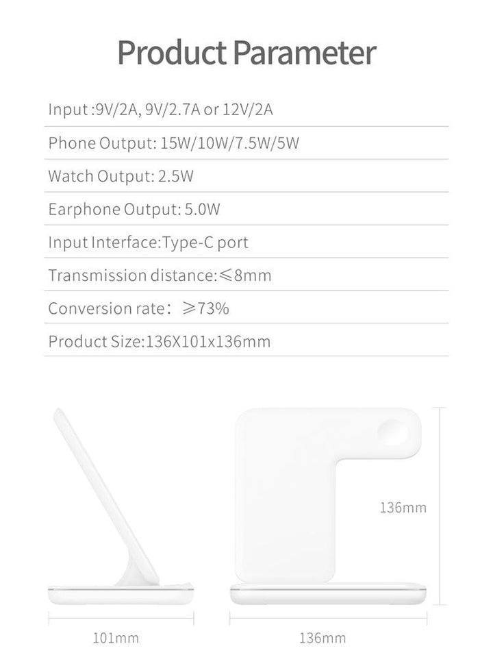 Stand Incarcare Wireless 3 in 1 Fast Charge QI 15W - iFan.RO