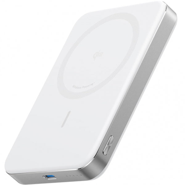 Baterie Externa Wireless Anker MagGo Slim, 10000mAh, 30W, PD + FQI, 1 x QI - 1 x USB-C, Alba