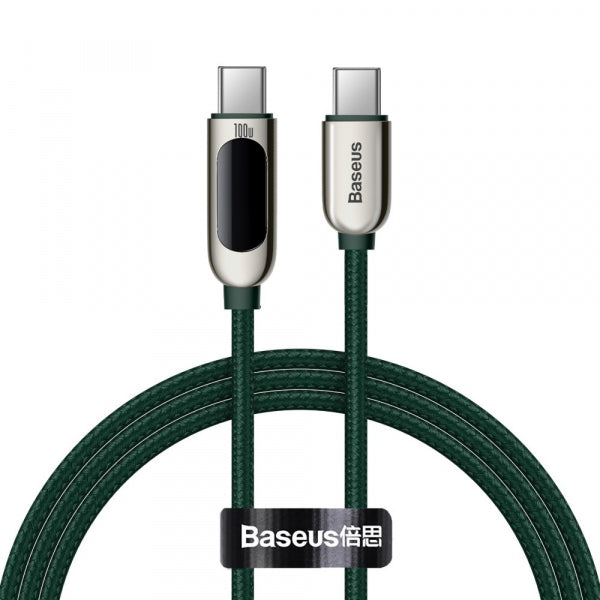 Cablu Date si Incarcare USB-C - USB-C Baseus Display, 100W, 1m, Verde