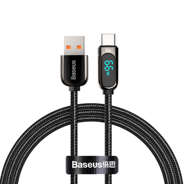 Cablu Date si Incarcare USB-A - USB-C Baseus Display, 66W, 2m, Negru