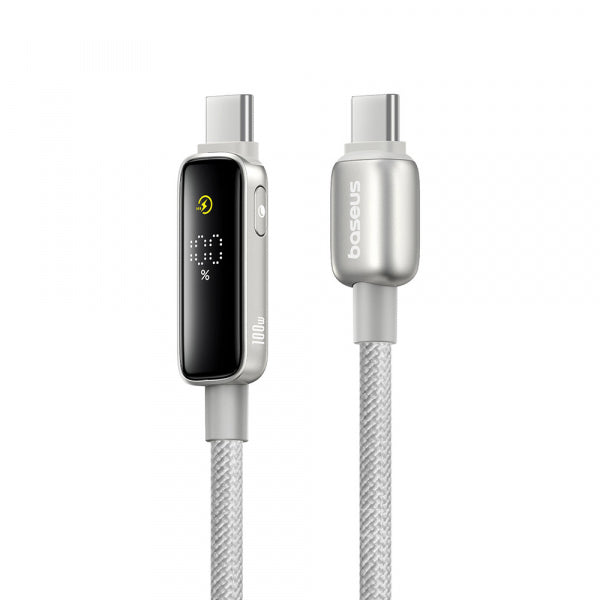 Cablu Date si Incarcare USB-C - USB-C Baseus Vipow Display, 100W, 2m, Gri