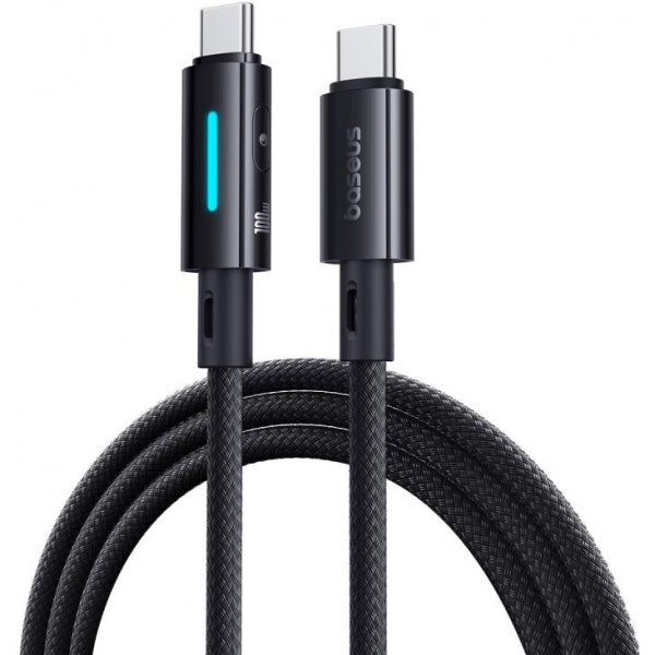 Cablu Date si Incarcare USB-C - USB-C Baseus Lit Button Control, 100W, 2m, Negru