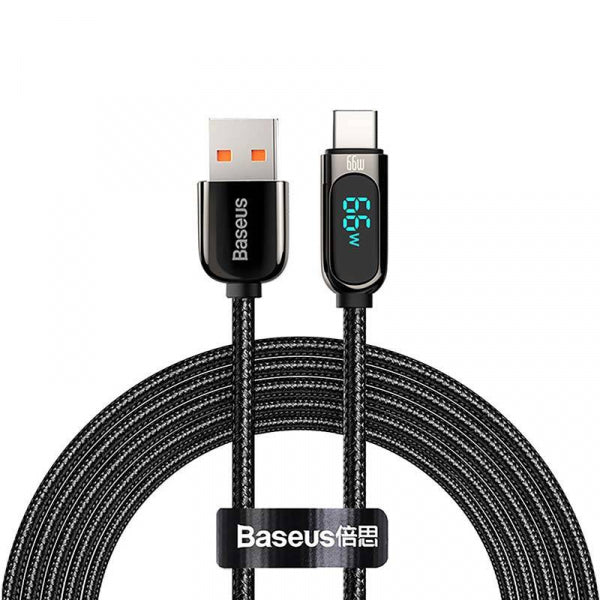 Cablu Date si Incarcare USB-A - USB-C Baseus Display Fast Charging, 66W, 1m, Negru