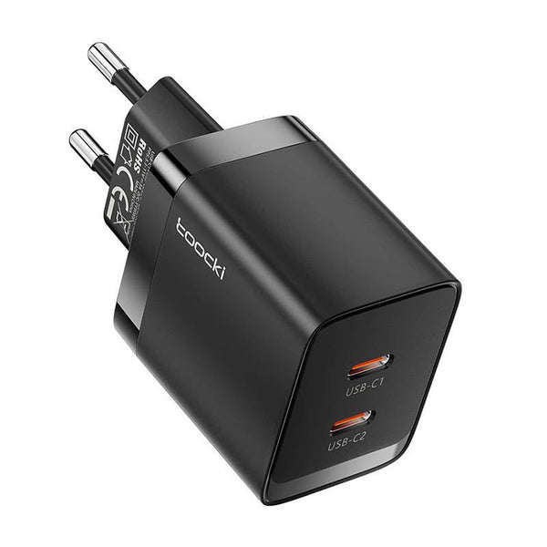 Incarcator de Retea GaN Toocki, Fast Charge, 2 x USB-C, 40W, Negru