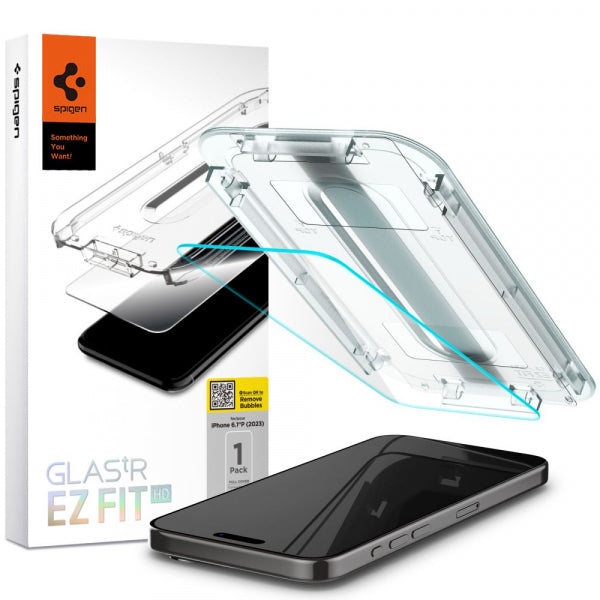 Folie de protectie Ecran Spigen GlastR EZ FIT HD pentru Apple iPhone 15 Pro, Sticla Securizata, Full Glue