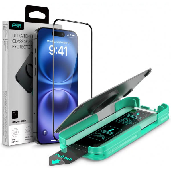 Folie de protectie Ecran ESR Armorite pentru Apple iPhone 16 Pro, Sticla Securizata, Full Glue, Neagra