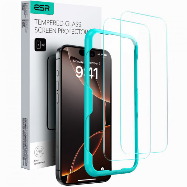 Folie de protectie Ecran ESR pentru Apple iPhone 16 Pro Max, Sticla Securizata, Full Glue, Set 2 bucati