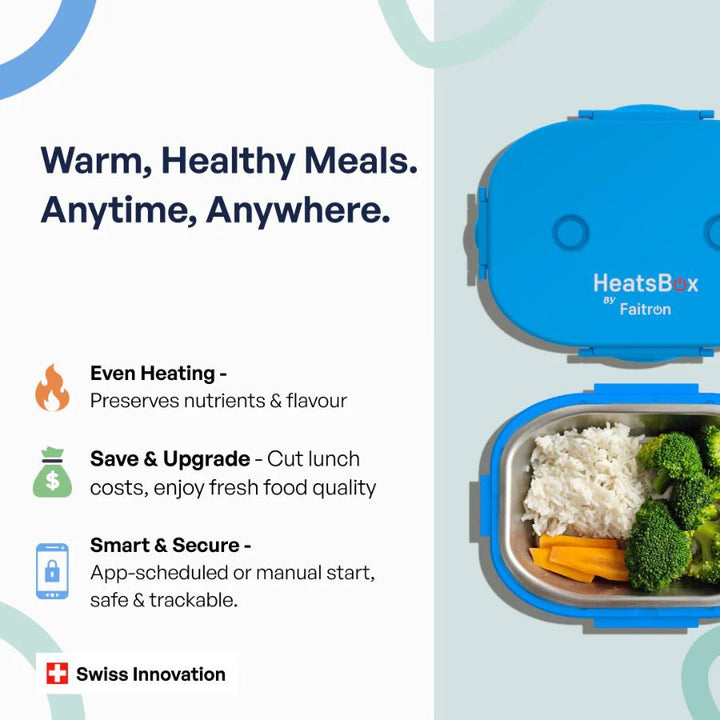 Cutie Inteligentă Pentru Prânz, Faitron HeatsBox GO Light, Temperatură Reglabilă, Baterie alimentare incorporată, Control prin aplicatie