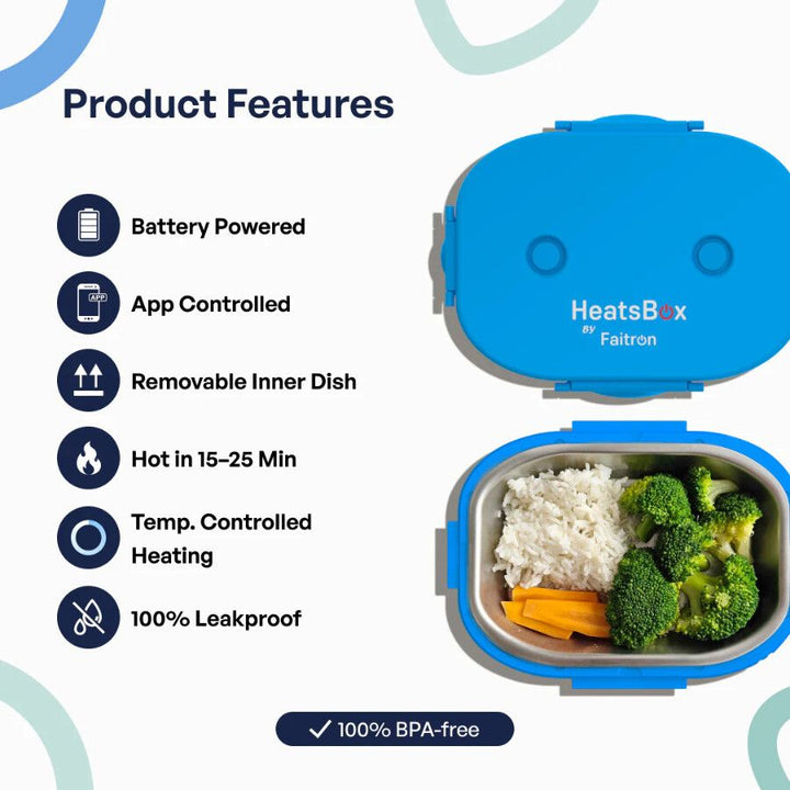 Cutie Inteligentă Pentru Prânz, Faitron HeatsBox GO Light, Temperatură Reglabilă, Baterie alimentare incorporată, Control prin aplicatie