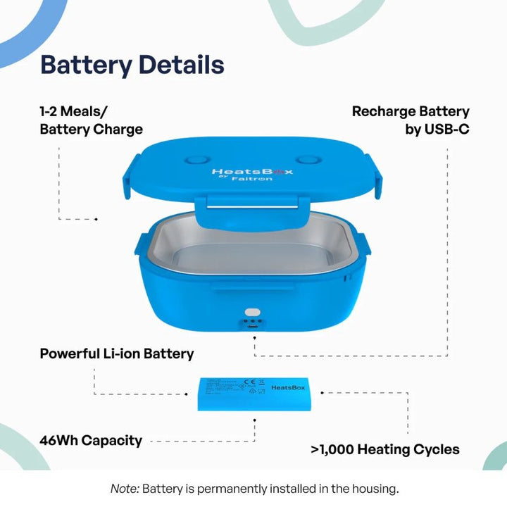 Cutie Inteligentă Pentru Prânz, Faitron HeatsBox GO Light, Temperatură Reglabilă, Baterie alimentare incorporată, Control prin aplicatie
