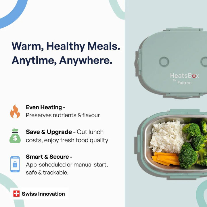 Cutie Inteligentă Pentru Prânz, Faitron HeatsBox GO Light, Temperatură Reglabilă, Baterie alimentare incorporată, Control prin aplicatie