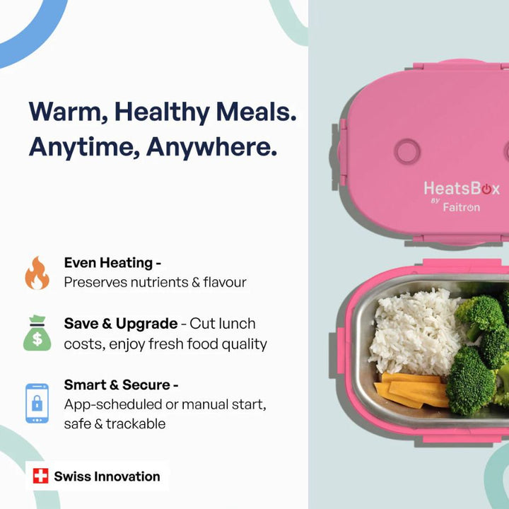 Cutie Inteligentă Pentru Prânz, Faitron HeatsBox GO Light, Temperatură Reglabilă, Baterie alimentare incorporată, Control prin aplicatie