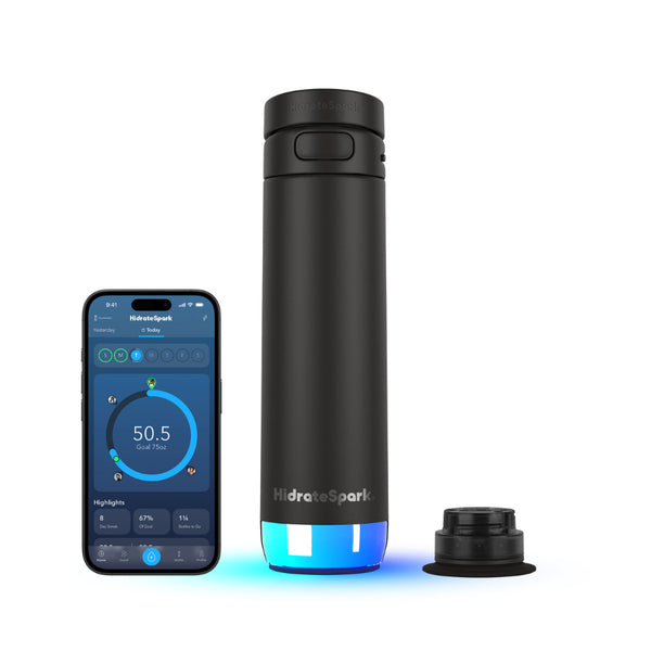HidrateSpark PRO 2, Sticlă Smart, Aplicație Mobilă și Monitorizare Hidratare, BPA Free, 621 ml, Negru