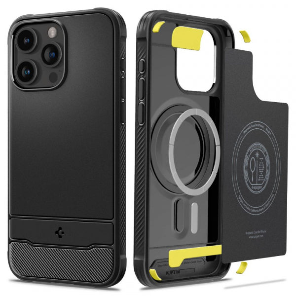Husa MagSafe pentru Apple iPhone 15 Pro Max, Spigen, Rugged Armor, Neagra