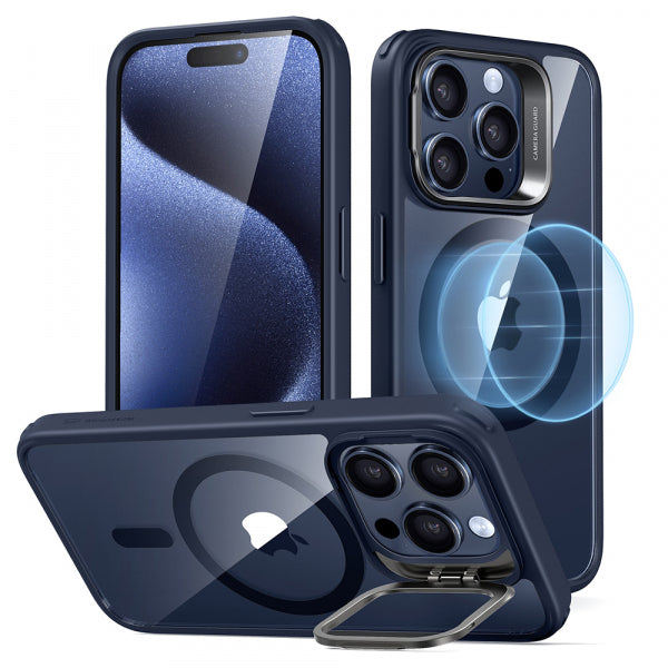 Husa MagSafe pentru Apple iPhone 15 Pro, ESR, Classic Hybrid Kickstand, Bleumarin Transparenta
