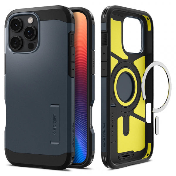 Husa MagSafe pentru Apple iPhone 16 Pro Max, Spigen, Tough Armor, Albastra