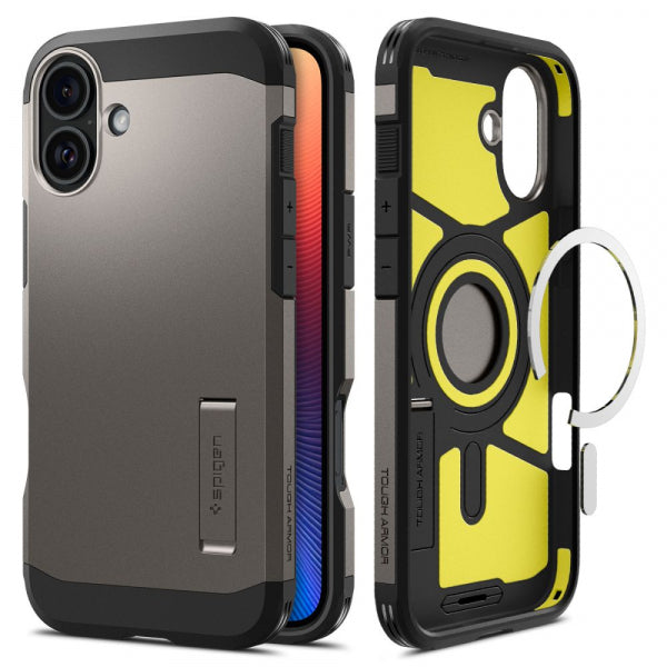 Husa MagSafe pentru Apple iPhone 16, Spigen, Tough Armor, Gri