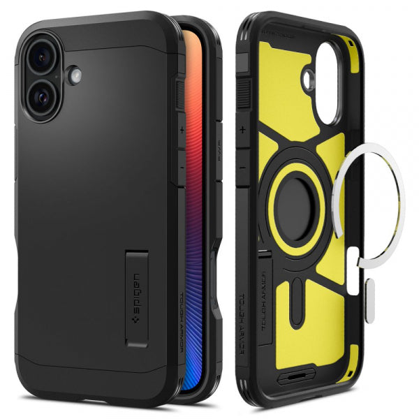Husa MagSafe pentru Apple iPhone 16, Spigen, Tough Armor, Neagra
