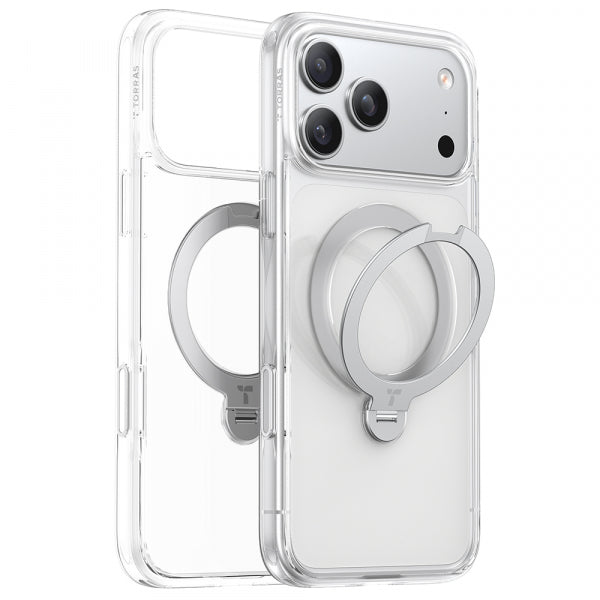 Husa MagSafe pentru Apple iPhone 17 Pro, Torras, Ostand Spin, Transparenta