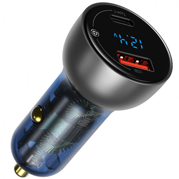 Incarcator Auto Baseus, 65W, 5A, 1 x USB-A - 1 x USB-C, Gri
