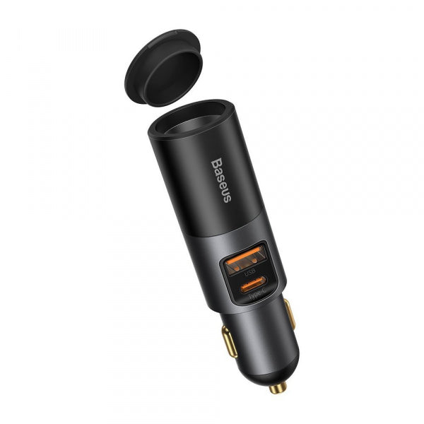 Incarcator Auto Baseus Share Together, 120W, 3A, 1 x Extensie Bricheta - 1 x USB-A - 1 x USB-C, Gri