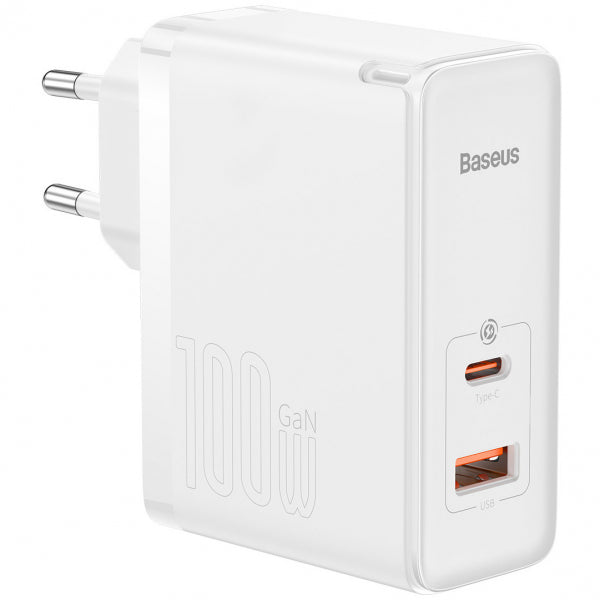 Incarcator Retea cu Cablu USB-C Baseus GaN5 Pro, 100W, 3A, 1 x USB-A - 1 x USB-C, Alb