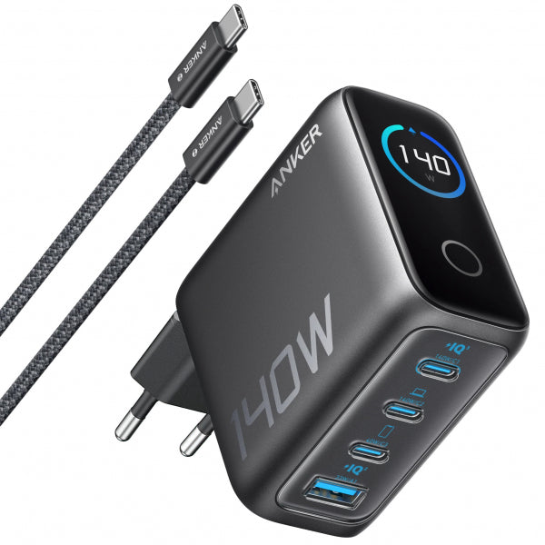 Incarcator Retea Cu Cablu USB-C Anker Zolo, 140W, 5A, 1 x USB-A - 3 x USB-C, Negru