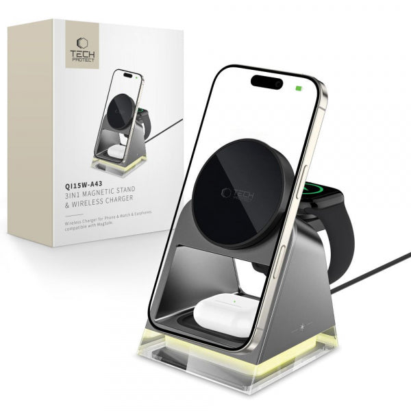 Incarcator Retea Wireless Tech-Protect A43 3in1, 15W, 1.67A, Negru