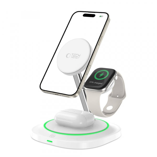Incarcator Retea Wireless Tech-Protect A46 3in1, 15W, 1.67A, Alb