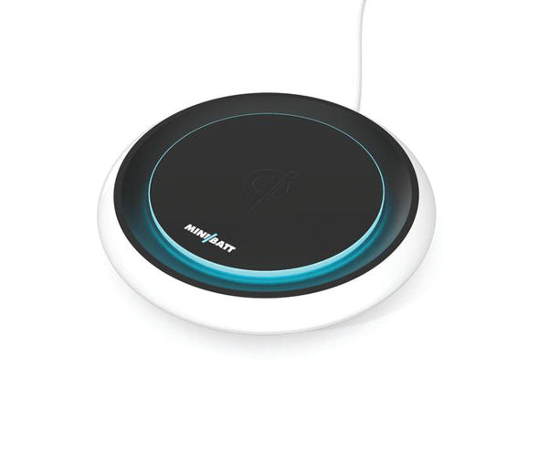 Încărcător Wireless Qi, MiniBatt Fly, 15 W Maxim, Qi 1.2, Încărcare Automată, Iluminare De Fundal Albastră, Alb