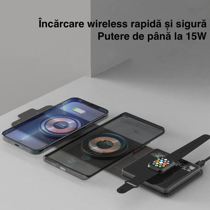Încărcător Wireless 3 in 1 Portabil QI Fast Charge 15W - iFan.RO
