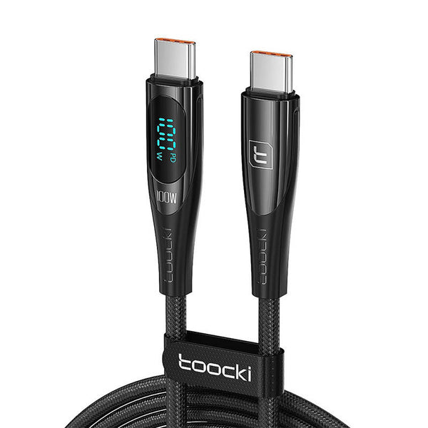 Cablu Date si Incarcare Toocki, Afisaj Digital LED, USB-C la USB-C, Fast Charge 100W, 1M, Negru