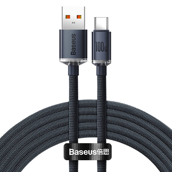 Cablu Date si Incarcare Baseus Crystal Shine, USB-A la USB-C, Fast Charge 100W, 2m, Negru