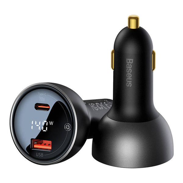 Incarcator Auto Baseus Superme, 1 Port USB-C, 1 Port USB-A, Fast Charge 140W, Cablu USB-C Inclus, Negru