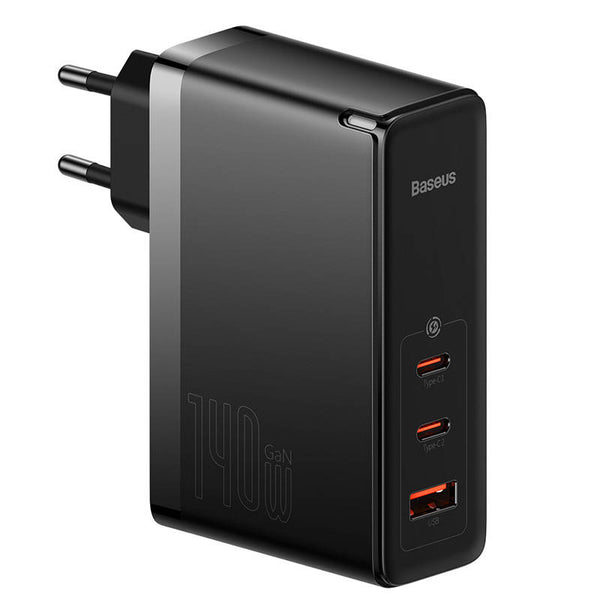 Încărcător de retea Baseus GaN5 Pro, 2 porturi USB-C, 1 port USB-A, Fast Charge 140W, Cablu USB-C inclus, Negru