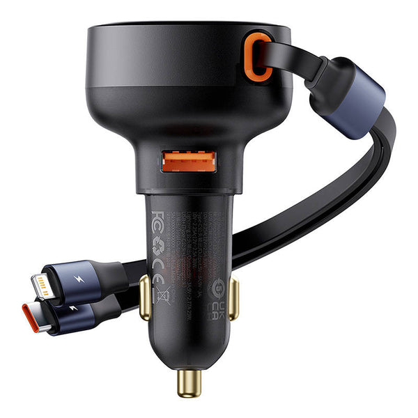 Încărcător Auto Baseus Enjoyment USB cu cablu USB-C și Lightning, Putere 60W, Negru