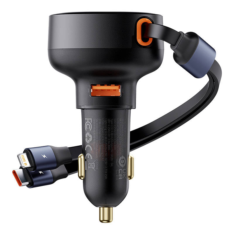 Încărcător Auto Baseus Enjoyment USB cu cablu USB-C și Lightning, Putere 60W, Negru