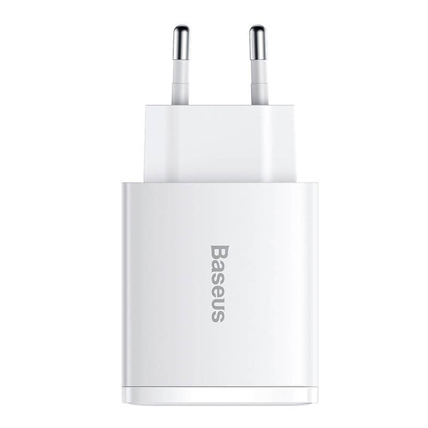 Incarcator de Retea Baseus Compact Quick Charger, 2 x USB-A, 1 x USB-C, Power Delivery, 3A, 30W, Alb
